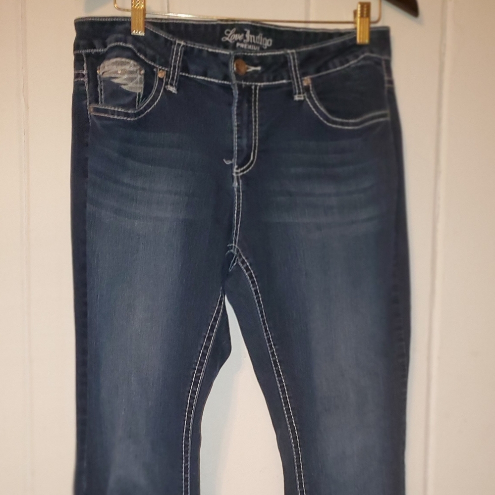 Classic Blue Boot Cut Jeans with Whiskering